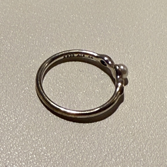 Sterling Pandora Petite Leaves Pearl Ring Size 7.5 - Picture 3 of 5